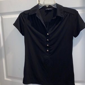 Black button v neck blouse